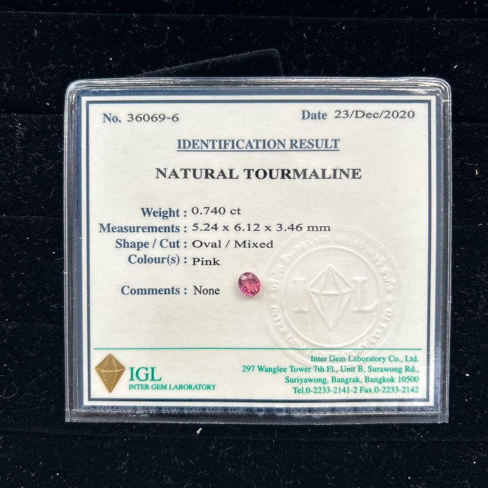 Natural Mozambique Tourmaline - IGL Certified 0.740 Carat Oval Pink Gemstone